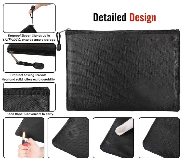 Details of fireproof document bag
